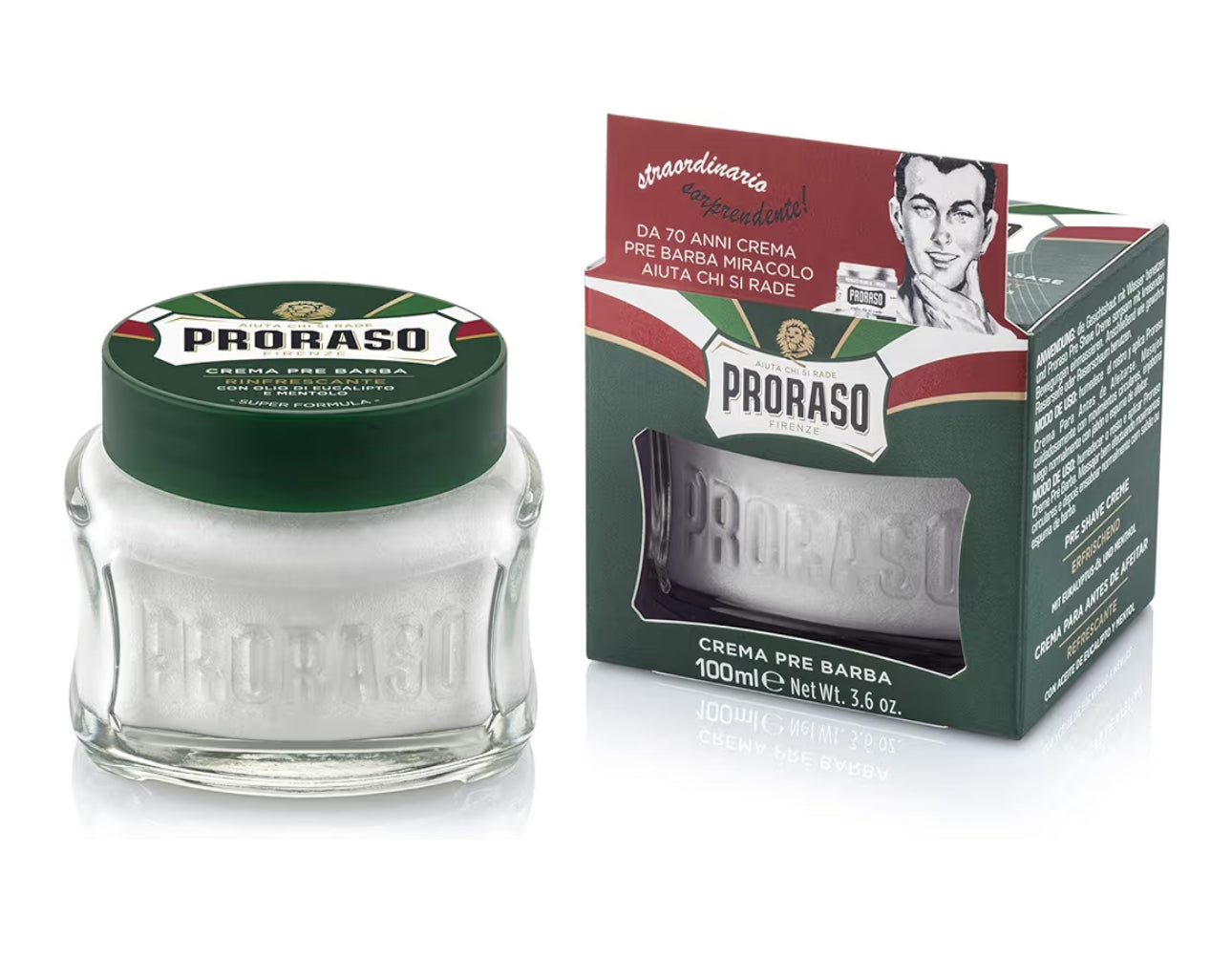 Proraso Pre Shave Cream, 100ml, Refreshing and Toning Pre Shaving Cream with Eucalyptus Oil and Menthol, Made in Italy, Green