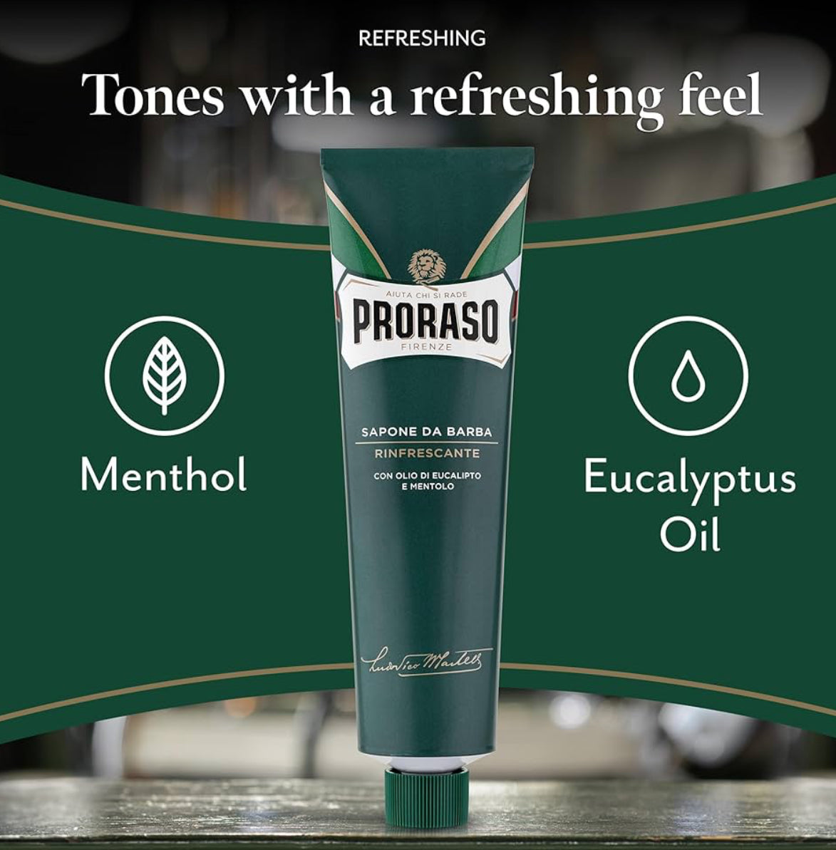 Proraso Shaving Cream Tube, 150ml, Refreshing and Toning Shaving Cream for Men with Eucalyptus Oil and Menthol, Made in Italy, Green