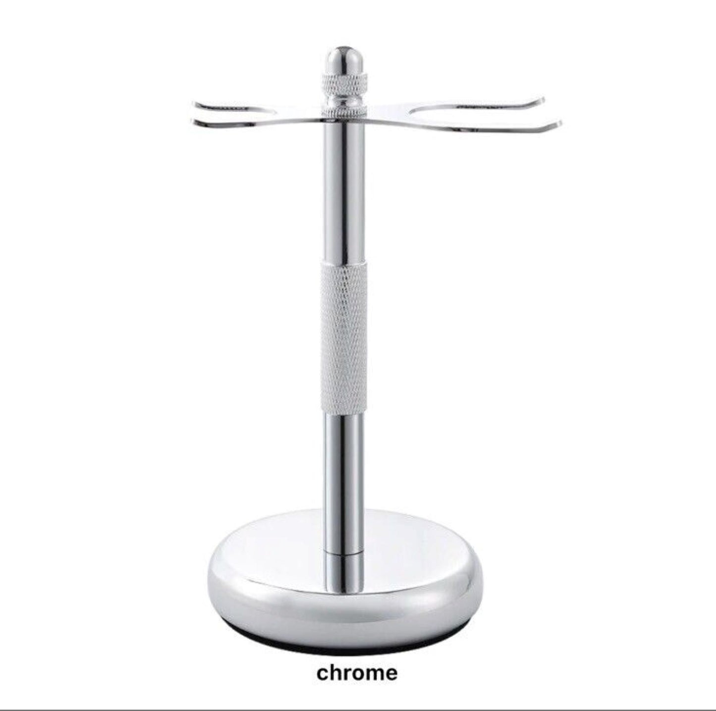 Glossy Chrome Heavy Shaving Stand Razor and Brush Holder