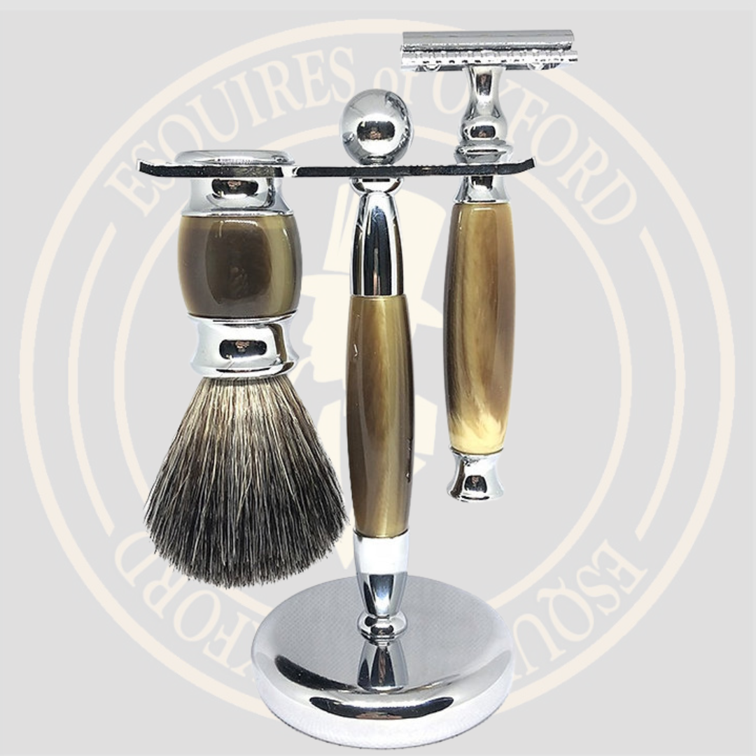 Abbe Esquires Resin Ivory Handle Safety Razor Badger Hair Full Shaving Set