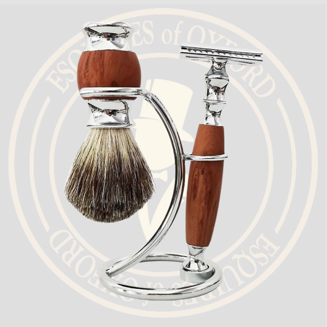 Hurf Esquires Natural Wood Safety Razor Badger Hair Full Shaving Set