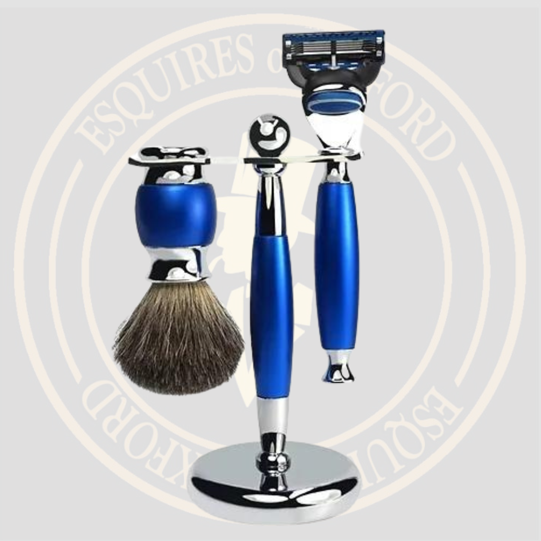 Mink Esquires Royal Blue Safety Razor Badger Hair Full Shaving Set
