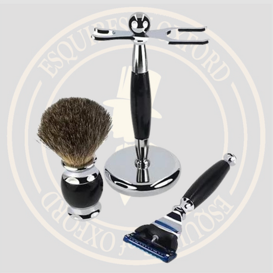 Wych Esquires Glossy Black Badger Hair Shaving Set