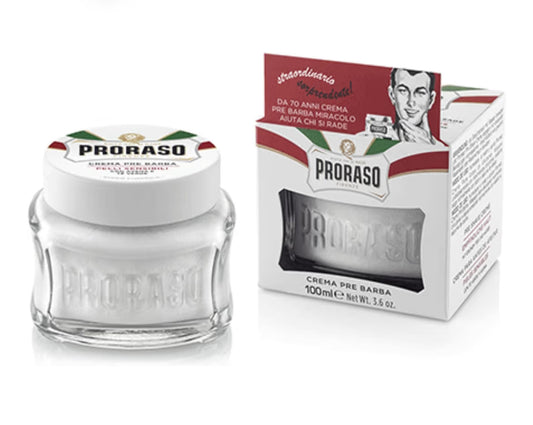 Proraso Pre Shave Cream, 100ml, Sensitive Pre Shaving Cream for Men Softens Skin with Oat and Green Tea Extracts, Made in Italy, White