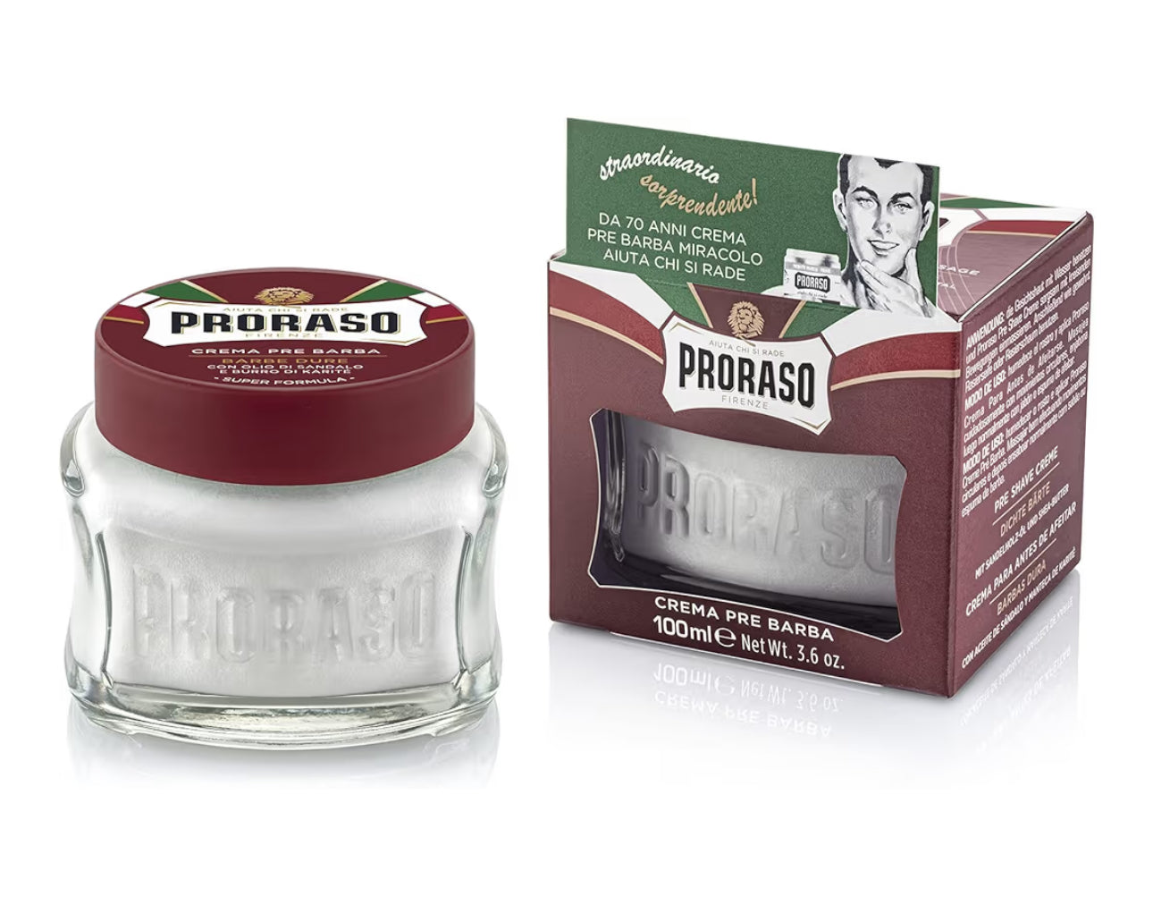 Proraso Pre Shave Cream, 100ml, Nourishing and Moisturising Pre Shaving Cream for Men with Sandalwood Oil and Shea Butter, Made in Italy, Red