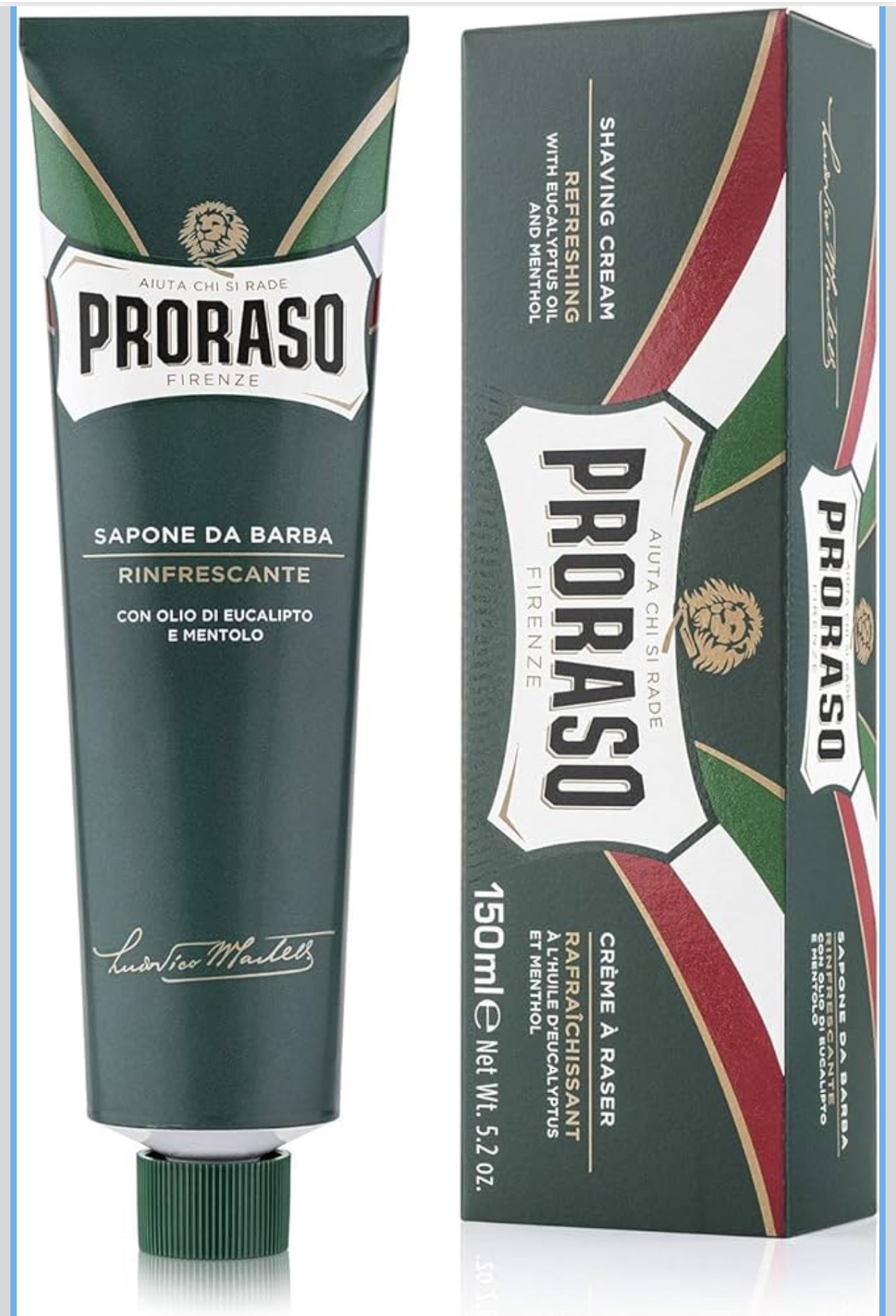 Proraso Shaving Cream Tube, 150ml, Refreshing and Toning Shaving Cream for Men with Eucalyptus Oil and Menthol, Made in Italy, Green