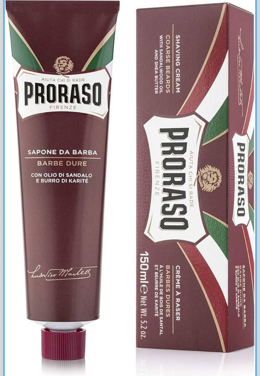 Proraso Shaving Cream Tube, 150ml, Intensely Nourishing and Moisturising Shaving Cream for Men with Sandalwood Oil and Shea Butter, Made in Italy, Red