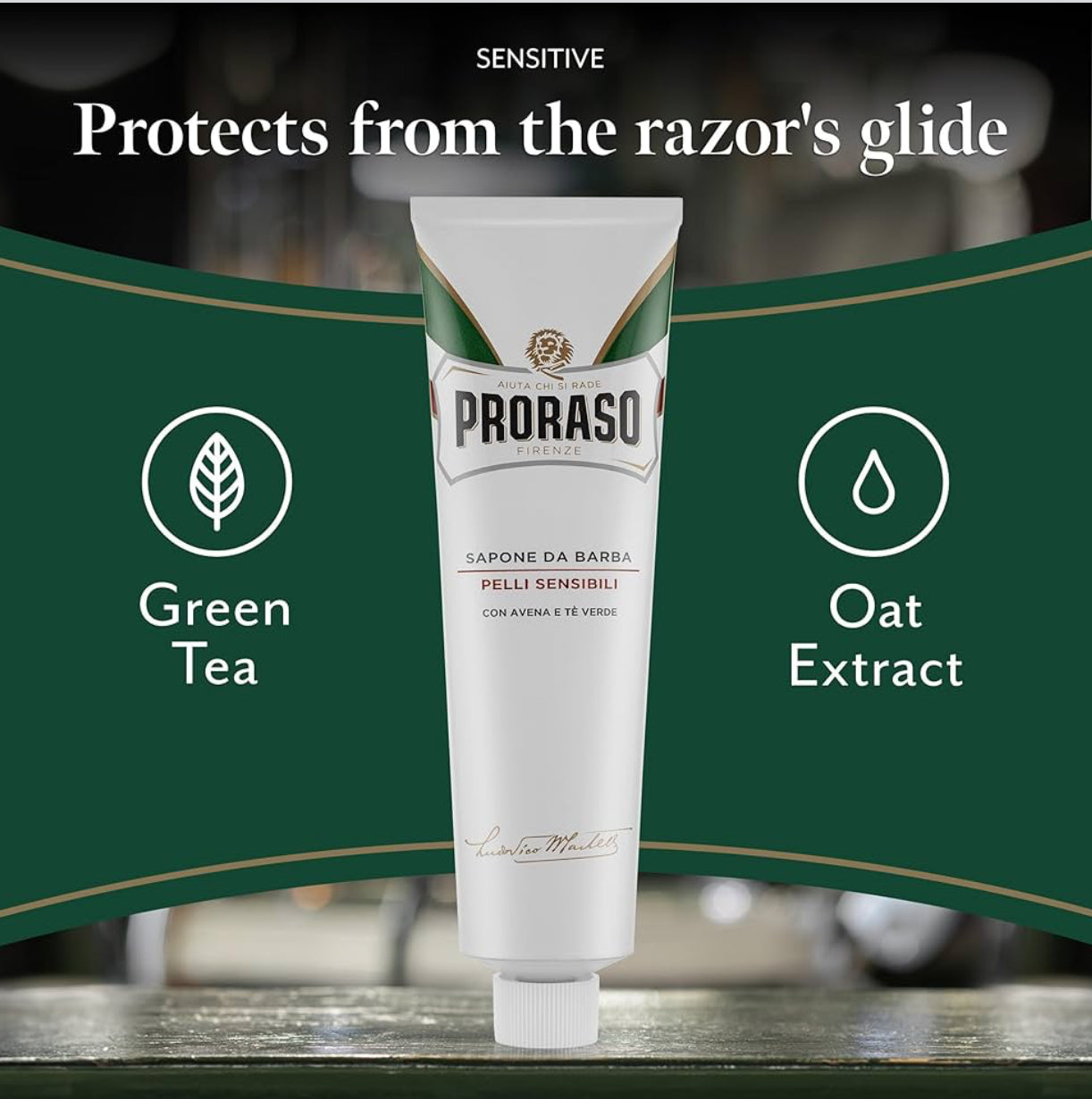Proraso Shaving Cream Tube, 150ml, Sensitive Shaving Cream for Men Protects Skin, Formula with Oat and Green Tea Extracts, Made in Italy, White