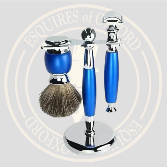 Mink Esquires Royal Blue Safety Razor Badger Hair Full Shaving Set