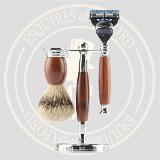Lilc Esquires Natural Wood Safety Razor Badger Hair Full Shaving Set