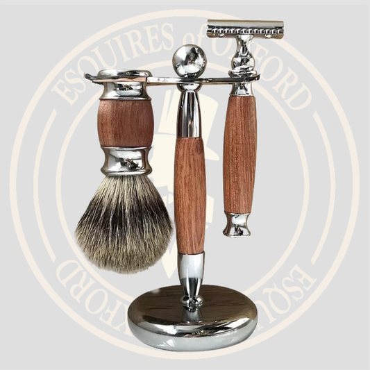 Dene Esquires Natural Wood Safety Razor Badger Hair Full Shaving Set