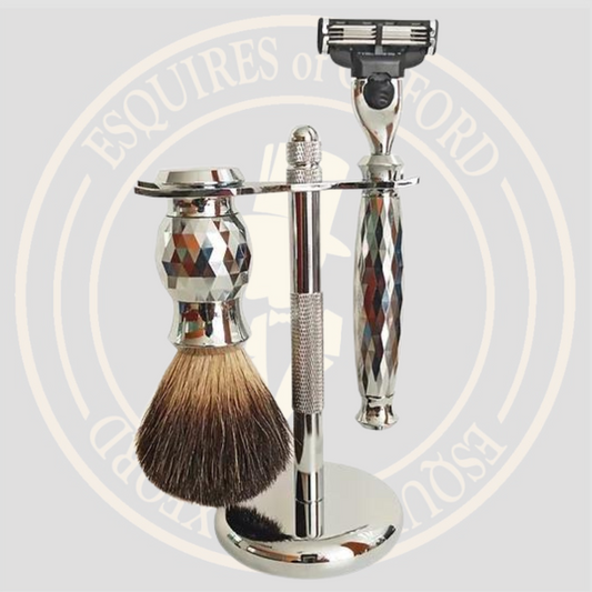 Birch MK3 Esquires Shaving Set with Chrome Badger Hair Shaving Brush and Stand